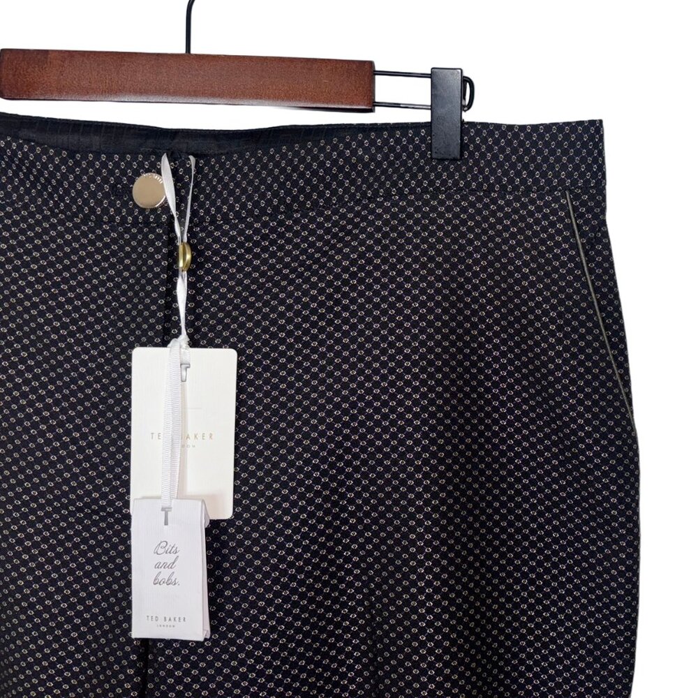 Ted Baker London Black & Gold Jacquard Neolaat Tailored Trousers - Size 12 - NWT